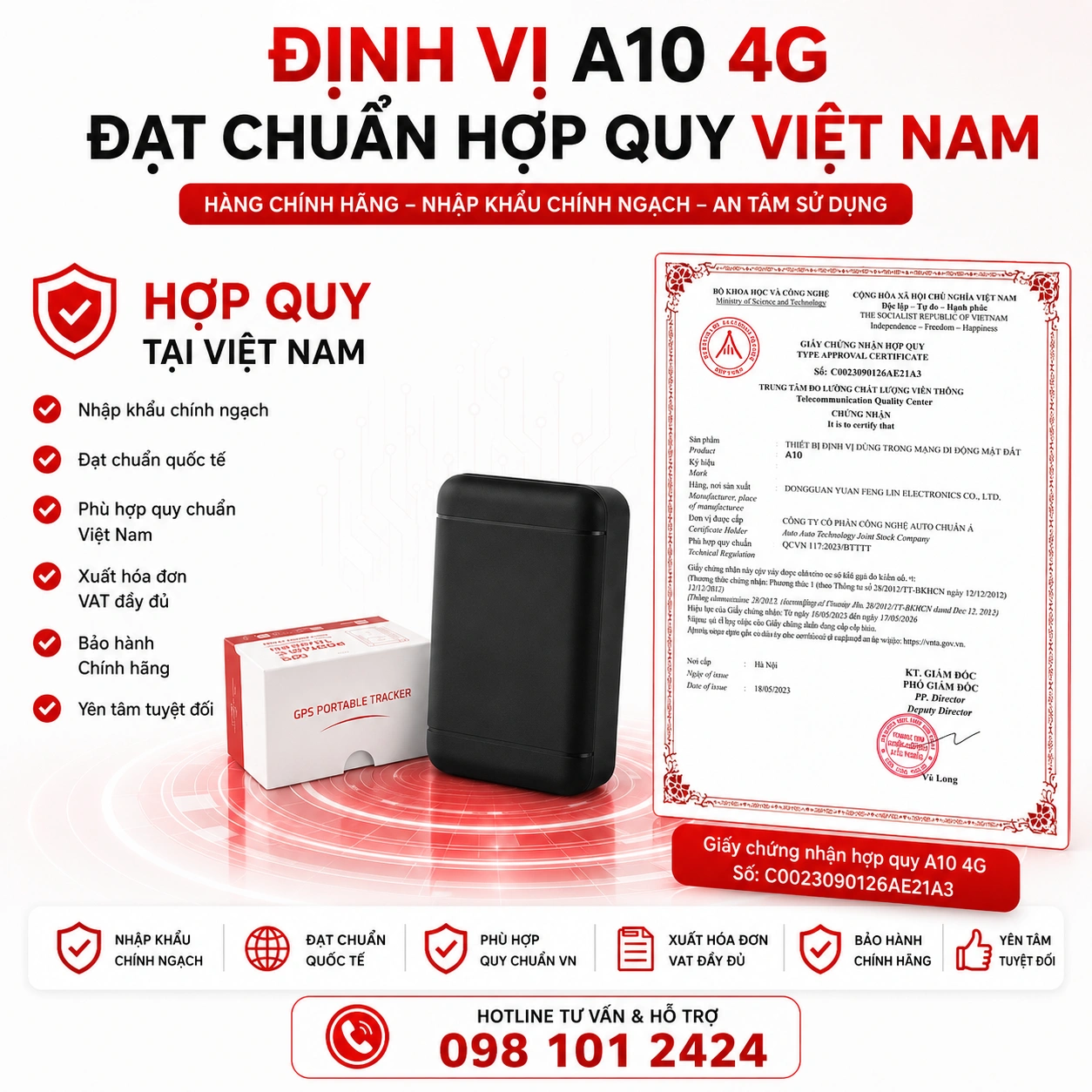 Chứng nhận hợp quy thiết bị định vị A10 4G