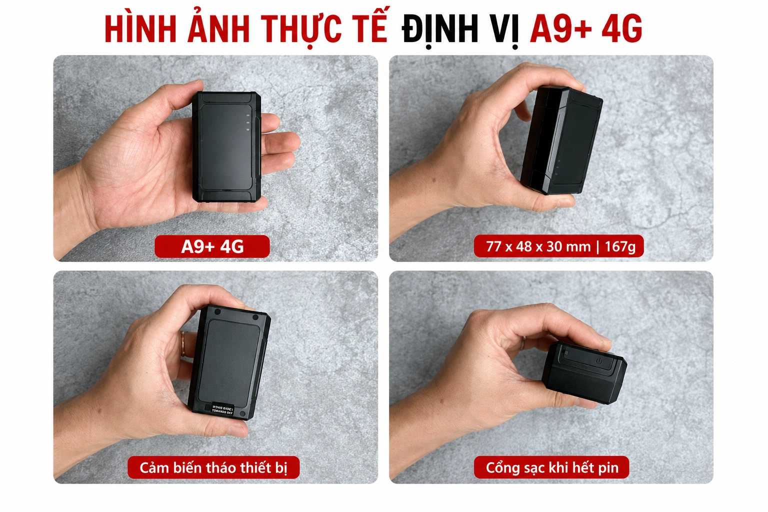 Hình ảnh thực tế thiết bị định vị A9+ 4G pin 6000mAh