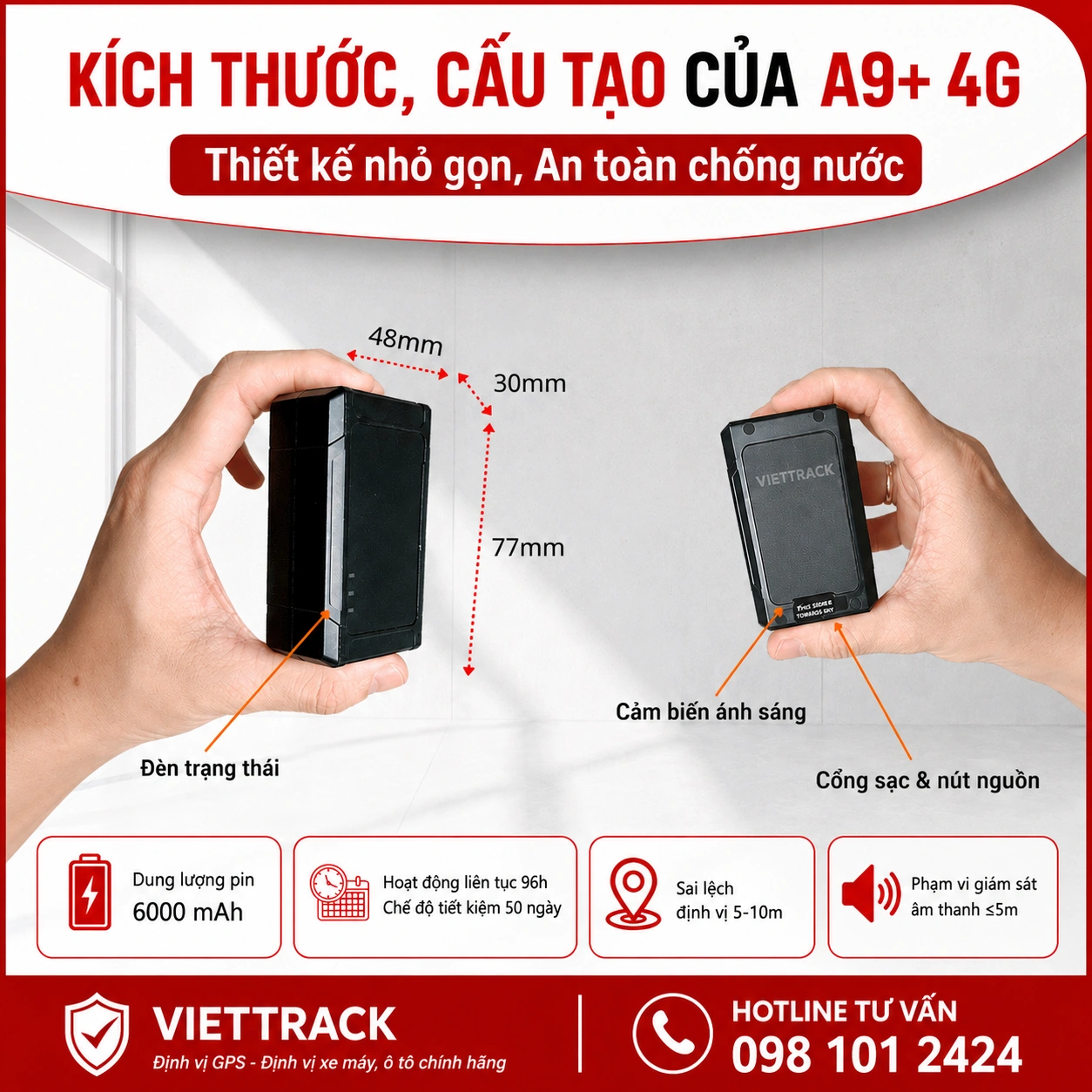Kích thước A9+ 4G 77 x 48 x 30 mm trọng lượng 167g
