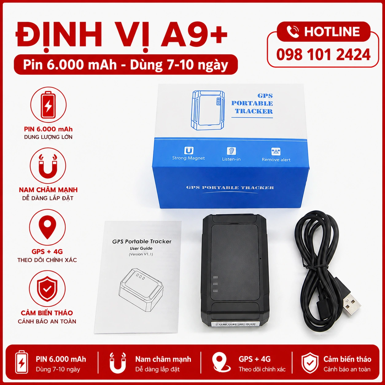 Định vị A9+ 4G không dây pin 6000mAh giá 1.850.000đ