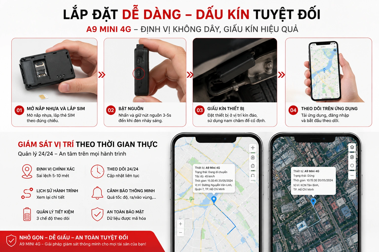 Cách bố trí và theo dõi A9 Mini 4G trên điện thoại