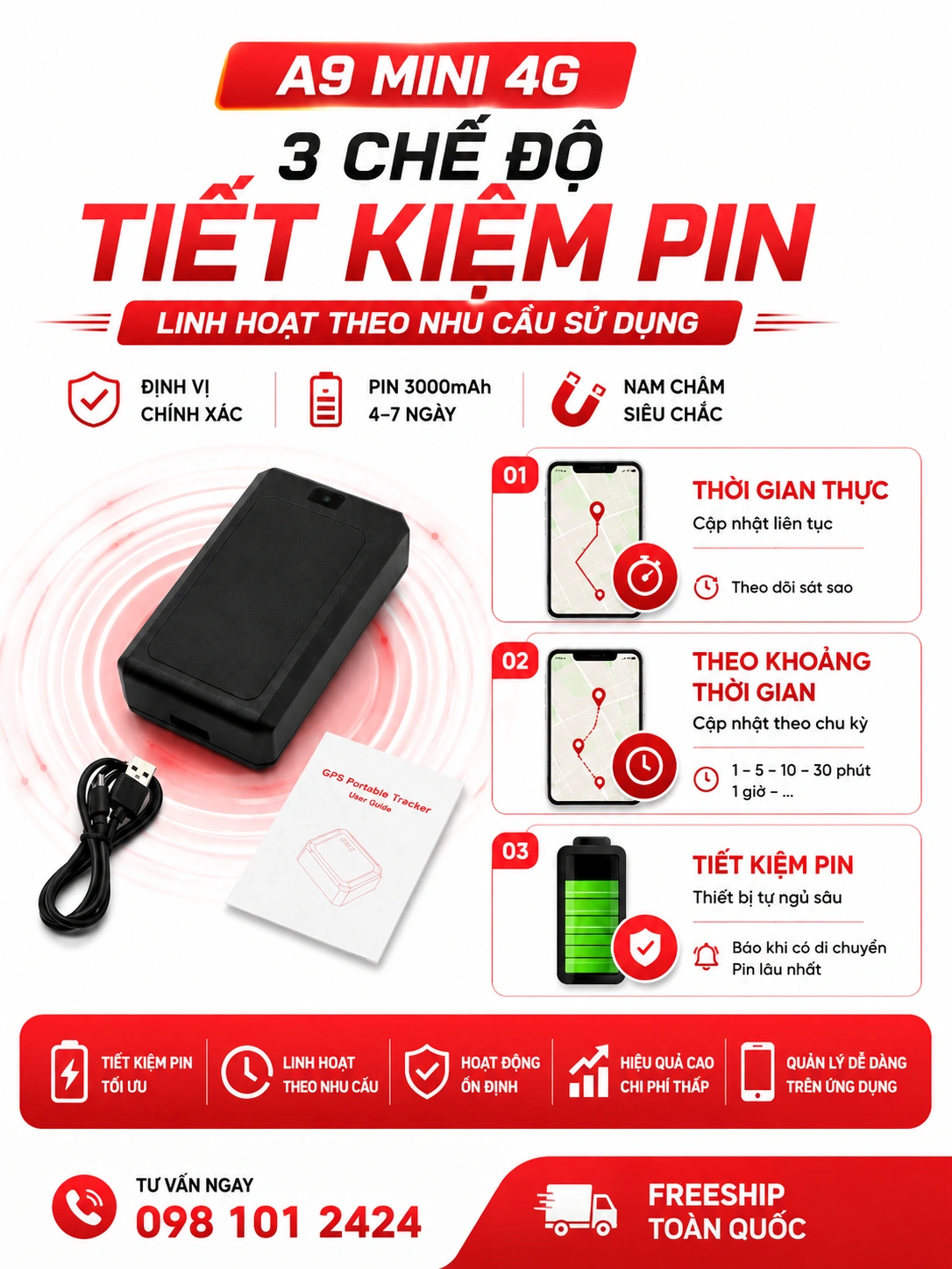 3 chế độ theo dõi và tiết kiệm pin A9 Mini 4G