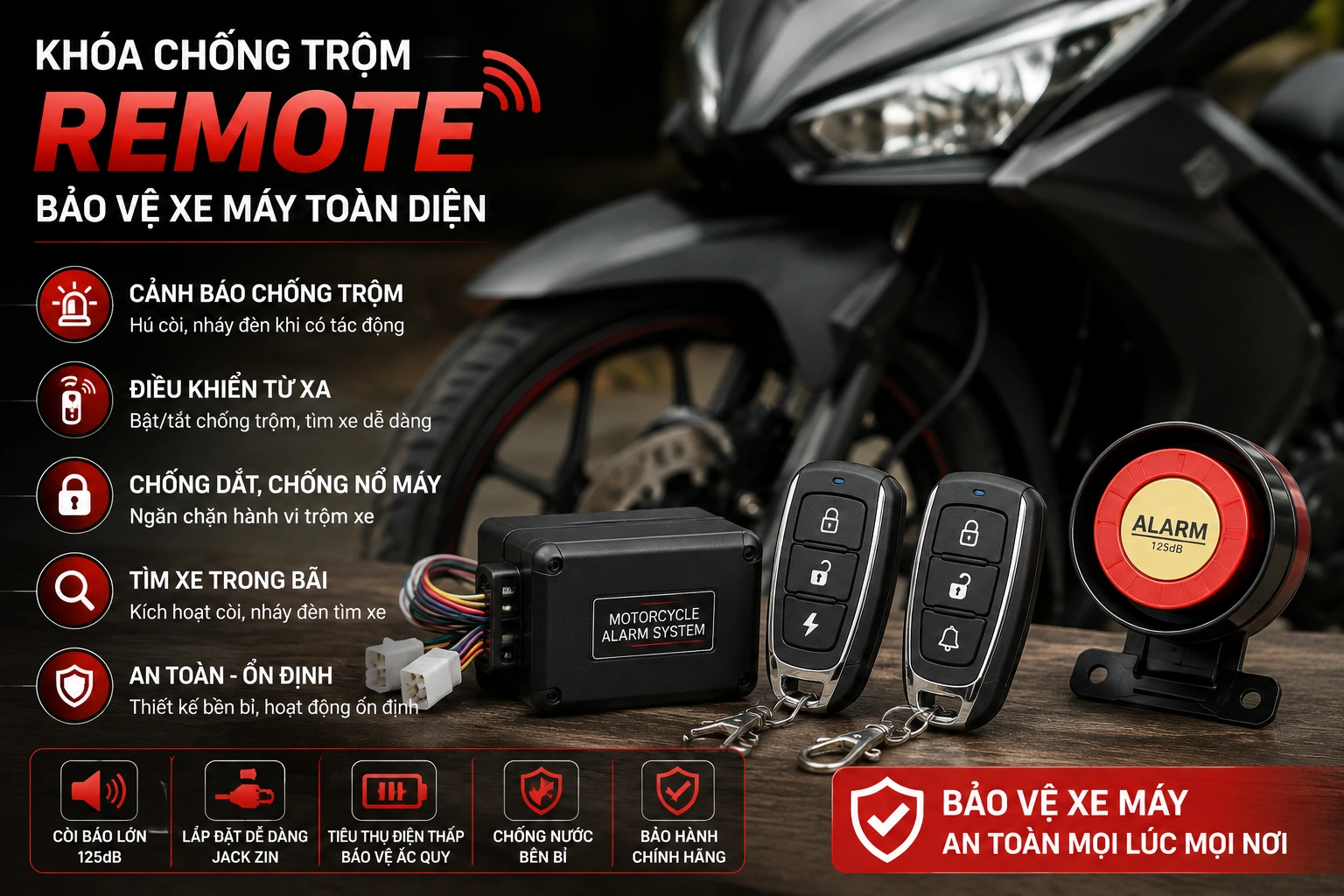 Khóa chống trộm xe máy remote