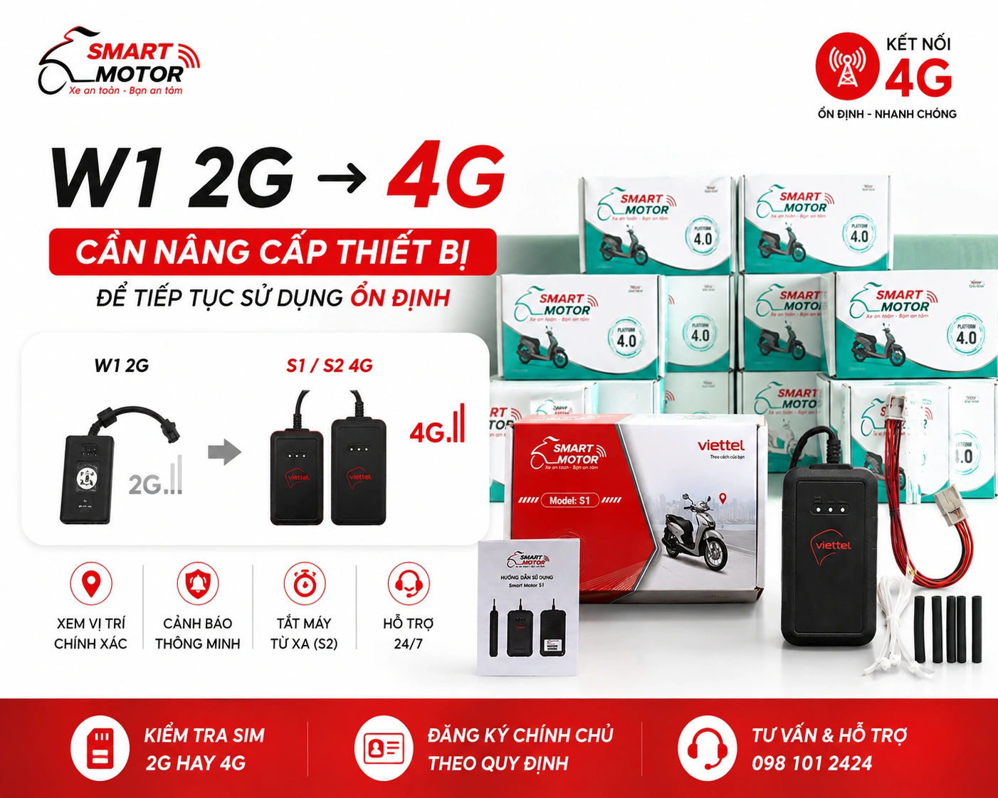 Smart Motor W1 2G cần nâng cấp sang thiết bị 4G S1 hoặc S2